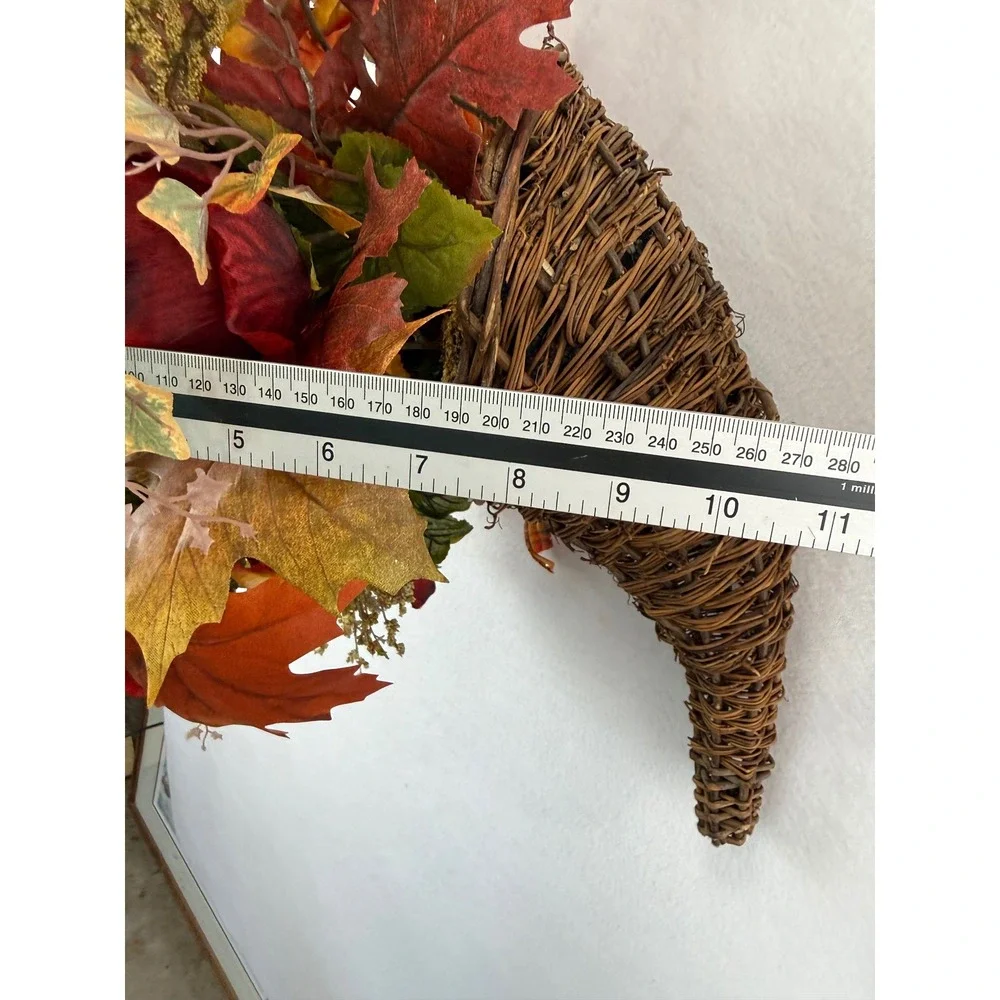Fall Floral Cornucopia Wicker Basket Red Roses Pumpkin Harvest Decor